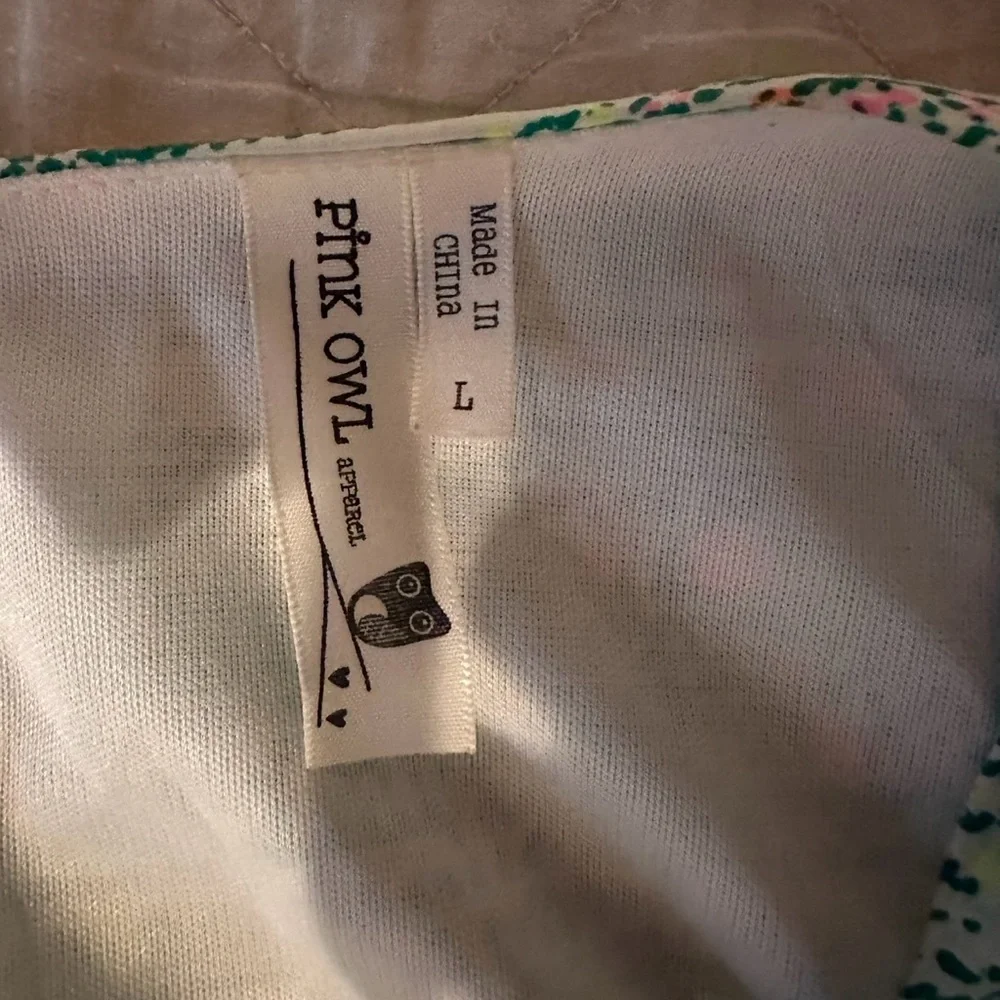 Pink Owl- Teal and Pink women’s Dress with bow- Size- large- like new! - Picture 3 of 8